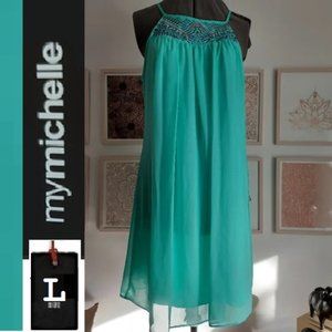 ⭐️ 5/$30-Aqua dress,  size large,  embroidered,  light